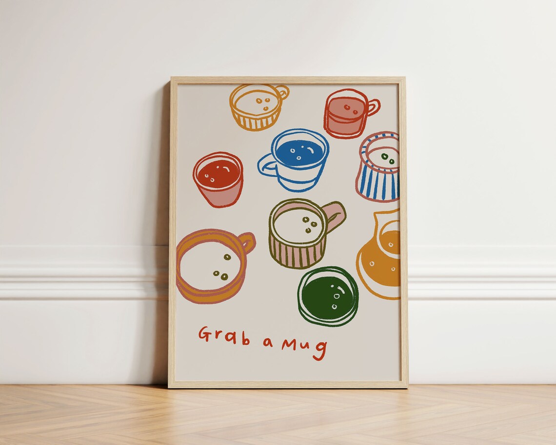 Grab A Mug Coffee Poster, Kitchen Wall Art Decor