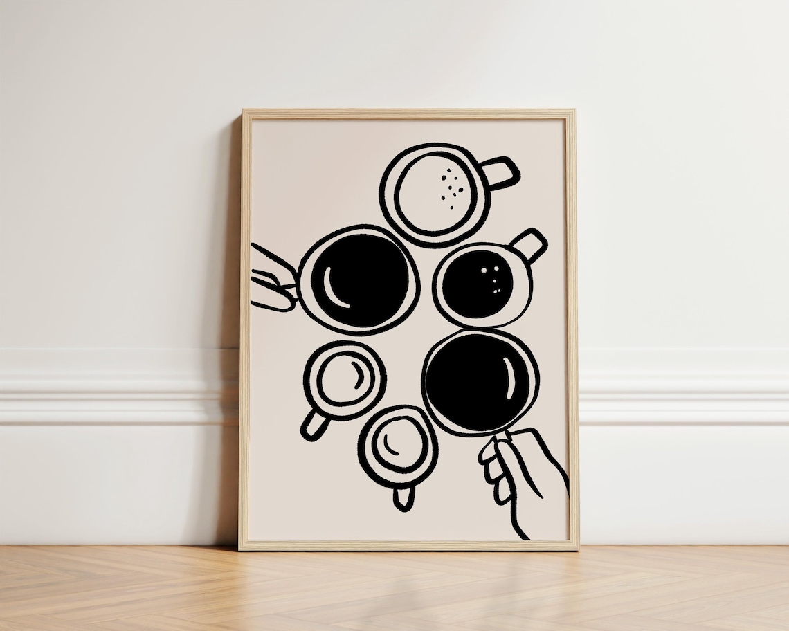 Coffee Mugs Art Print, Barista Kitchen Poster
