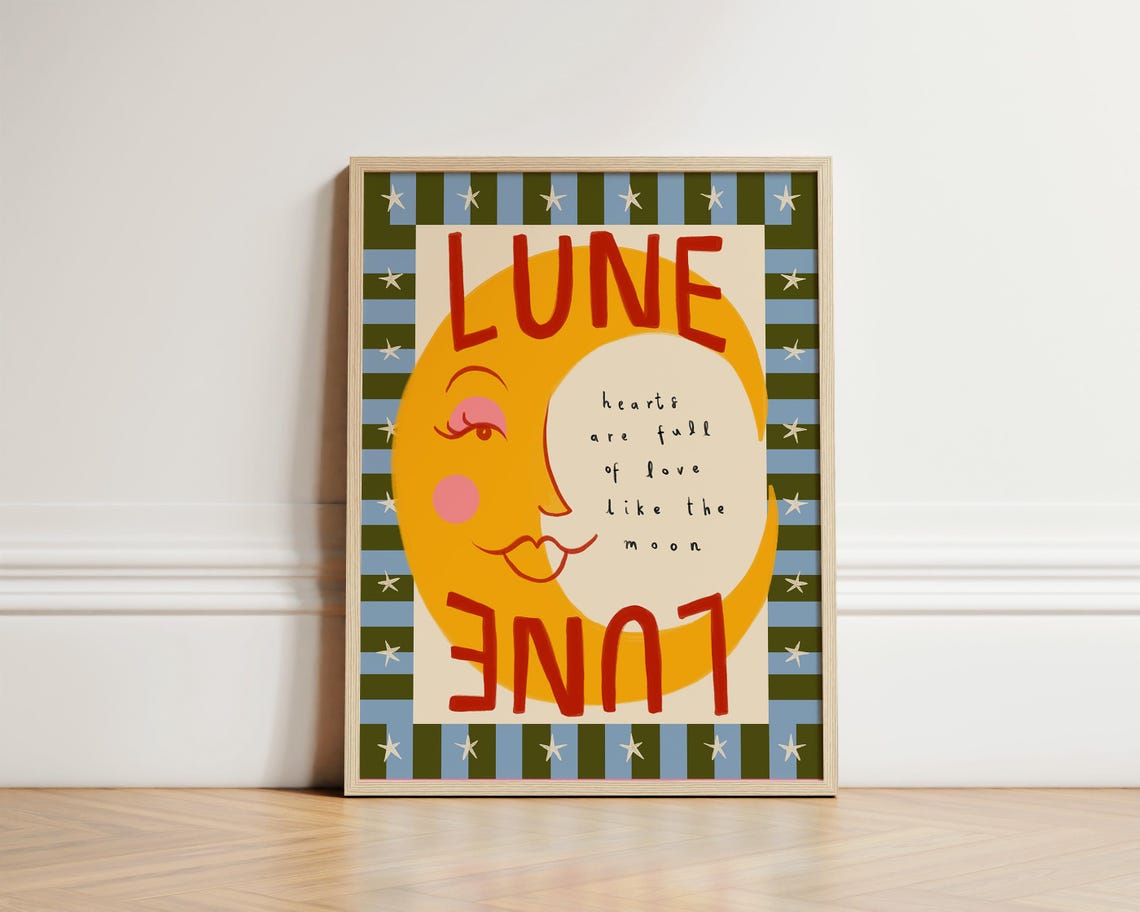 Lune Art Print, Boho Moon Bedroom Decor