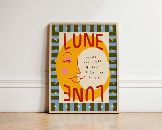 Lune Art Print, Boho Moon Bedroom Decor