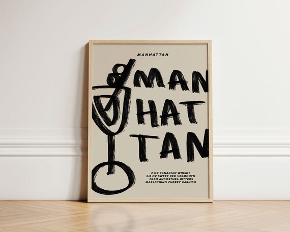 Manhattan Cocktail Recipe Classic Whiskey Kitchen Bar Art Print