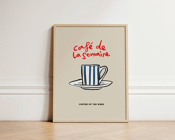 Cafe De La Semaine Striped Coffee Cup French Kitchen Poster Bistro
