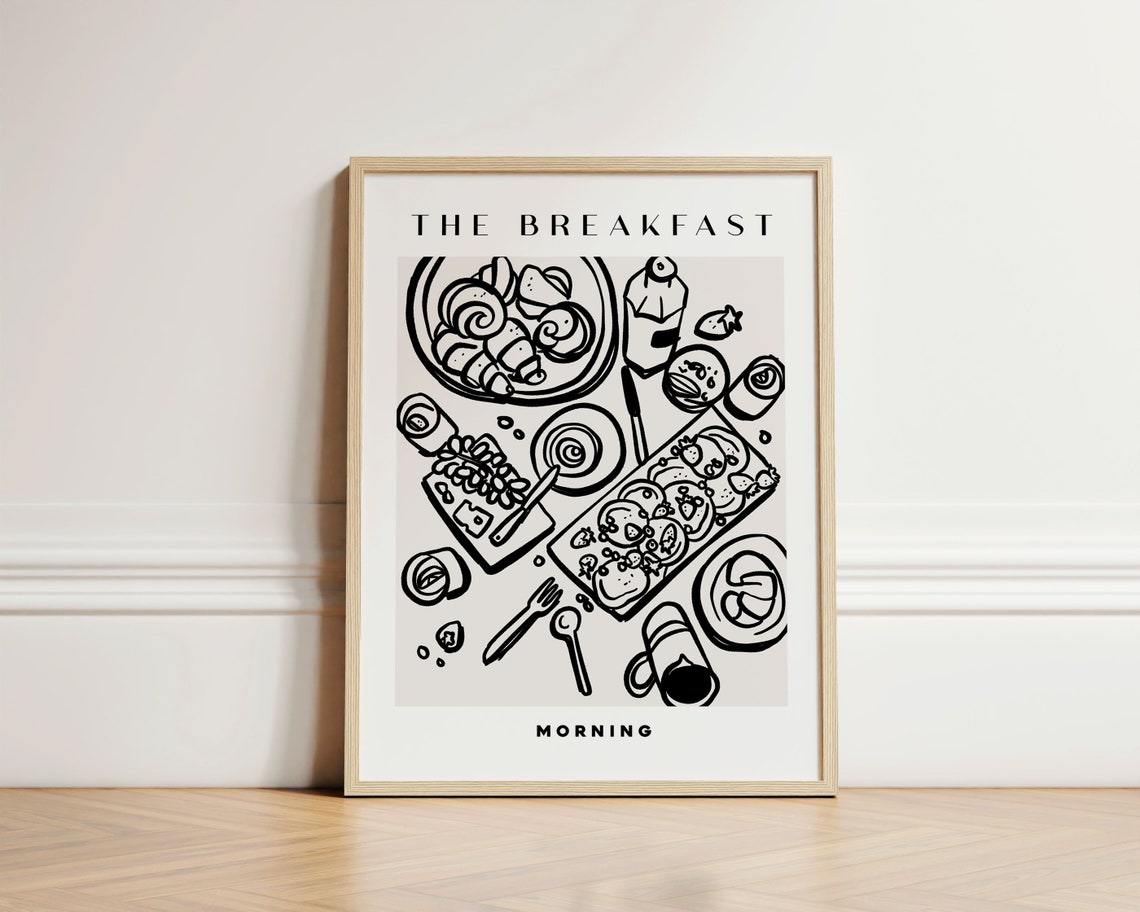 The Breakfast Morning Ink Flat Lay Kitchen Restaurant Poster