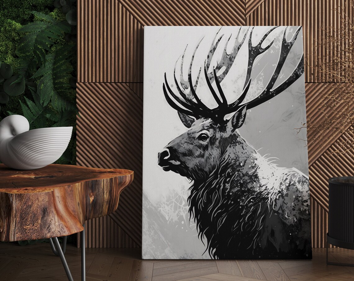 Monochrome Stag Head Portrait Black And White Wildlife Poster