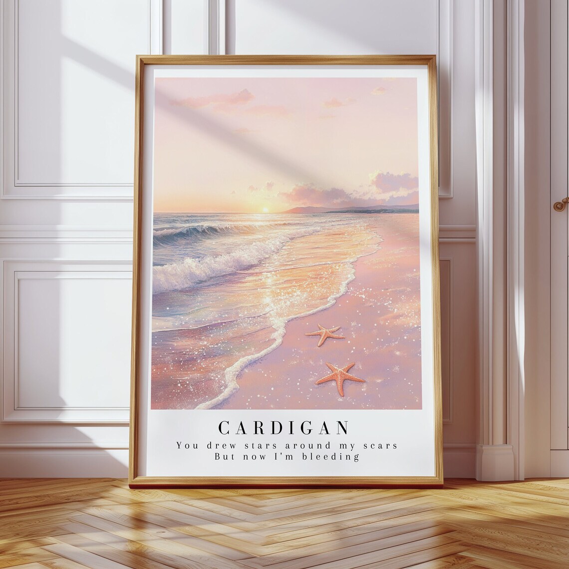 Cardigan Folklore Album Watercolor Sunset Beach Art Print - Image 3