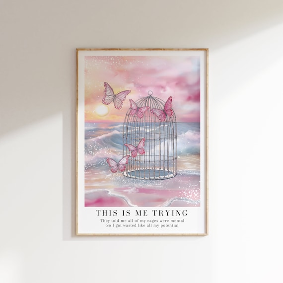This Is Me Trying Poster, Pink Butterfly Watercolor