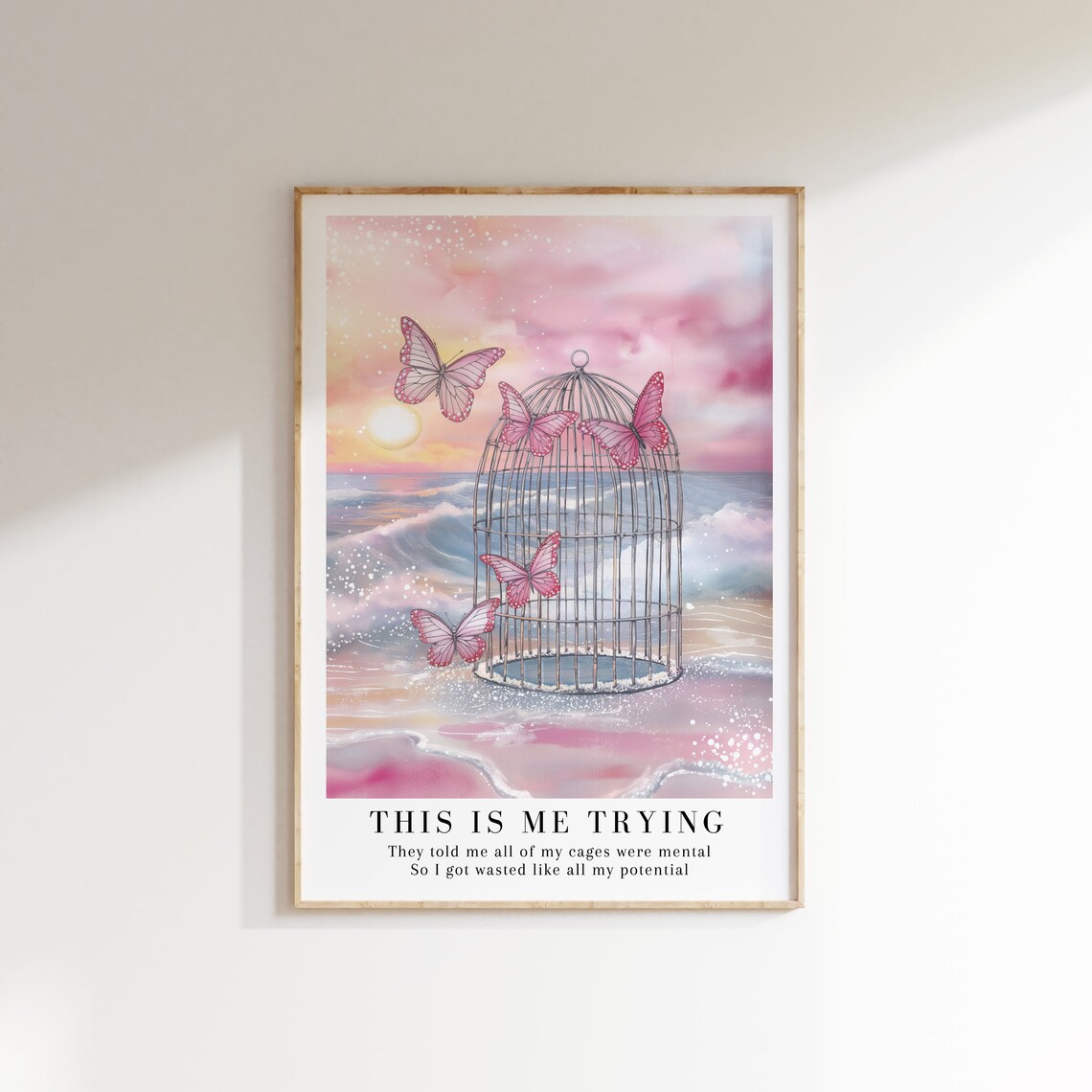 This Is Me Trying Poster, Pink Butterfly Watercolor