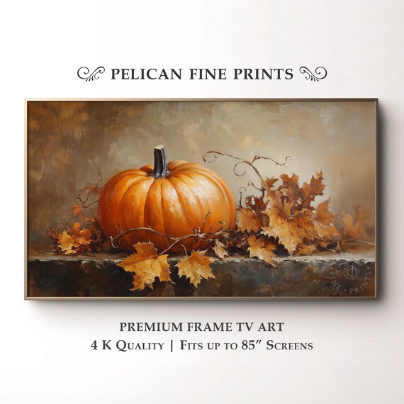 Rustic Pumpkin Frame Tv Art Cozy Autumn Still Life For Vintage Fall Decor Warm Tones Farmhouse Wall V27