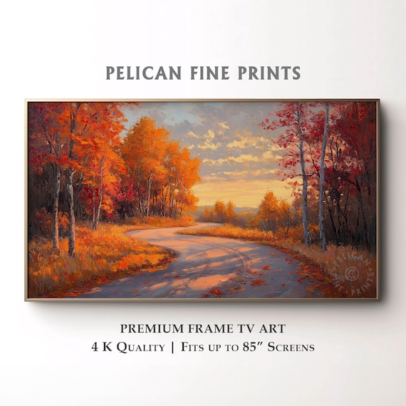 Autumn Country Road Oil Painting Fall Maple Forest Landscape Poster