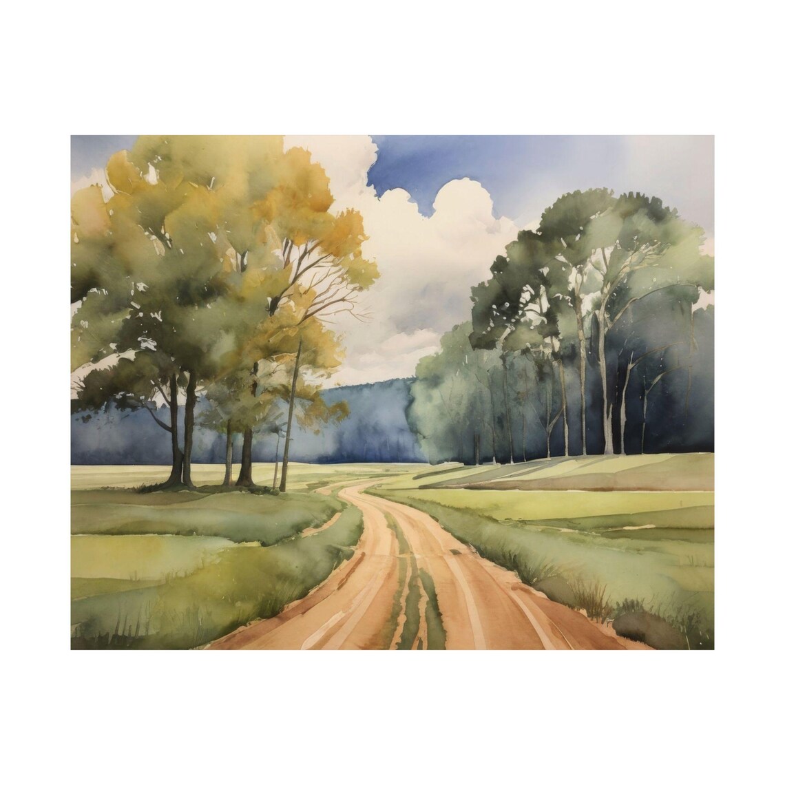 Natchez Trace Parkway Country Road Watercolor Trees Landscape Poster