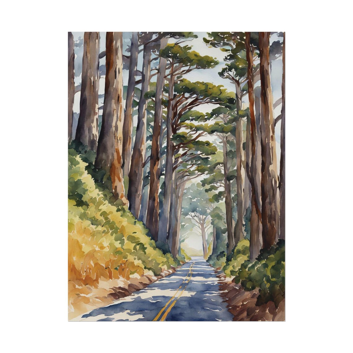 Point Reyes Cypress Trees Tunnel Watercolor Art Print