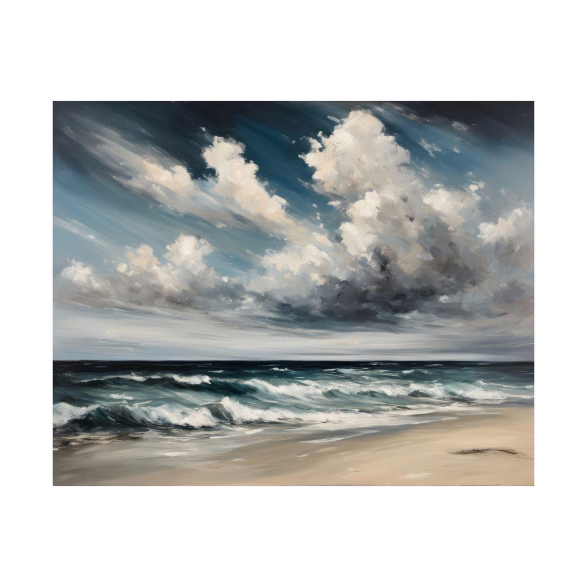 Dramatic Stormy Ocean Waves Dark Clouds Oil Painting Seascape Poster