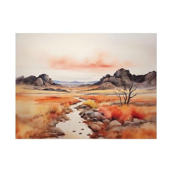 Wichita Mountains Autumn Watercolor Oklahoma Landscape Painting Nature Artistic Fall Wall Art Artwork