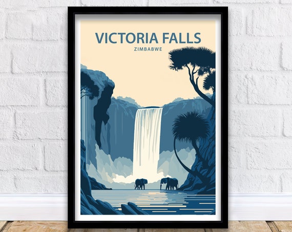 Victoria Falls Art Print Victoria Falls Poster Victoria Falls Print Travel Poster Africa Travel Poster Zimbabwe Print Waterfall