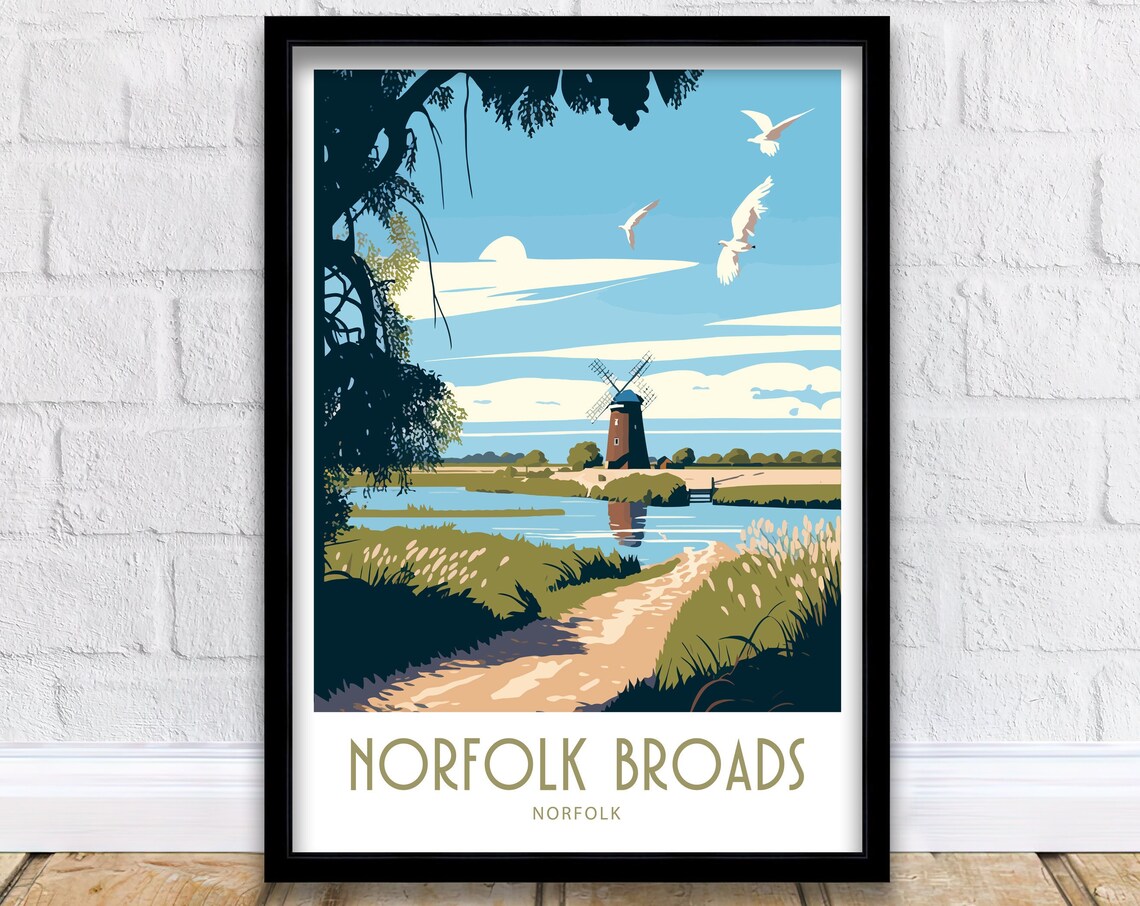 Norfolk Broads Travel Poster, Scenic Place Print