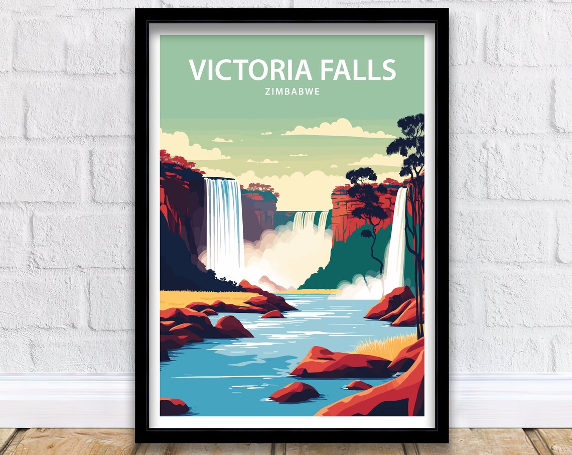 Victoria Falls Travel Poster, Africa Landscape Print