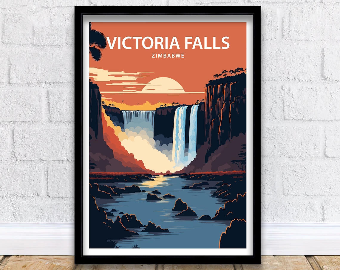 Victoria Falls Travel Poster, Africa Waterfall