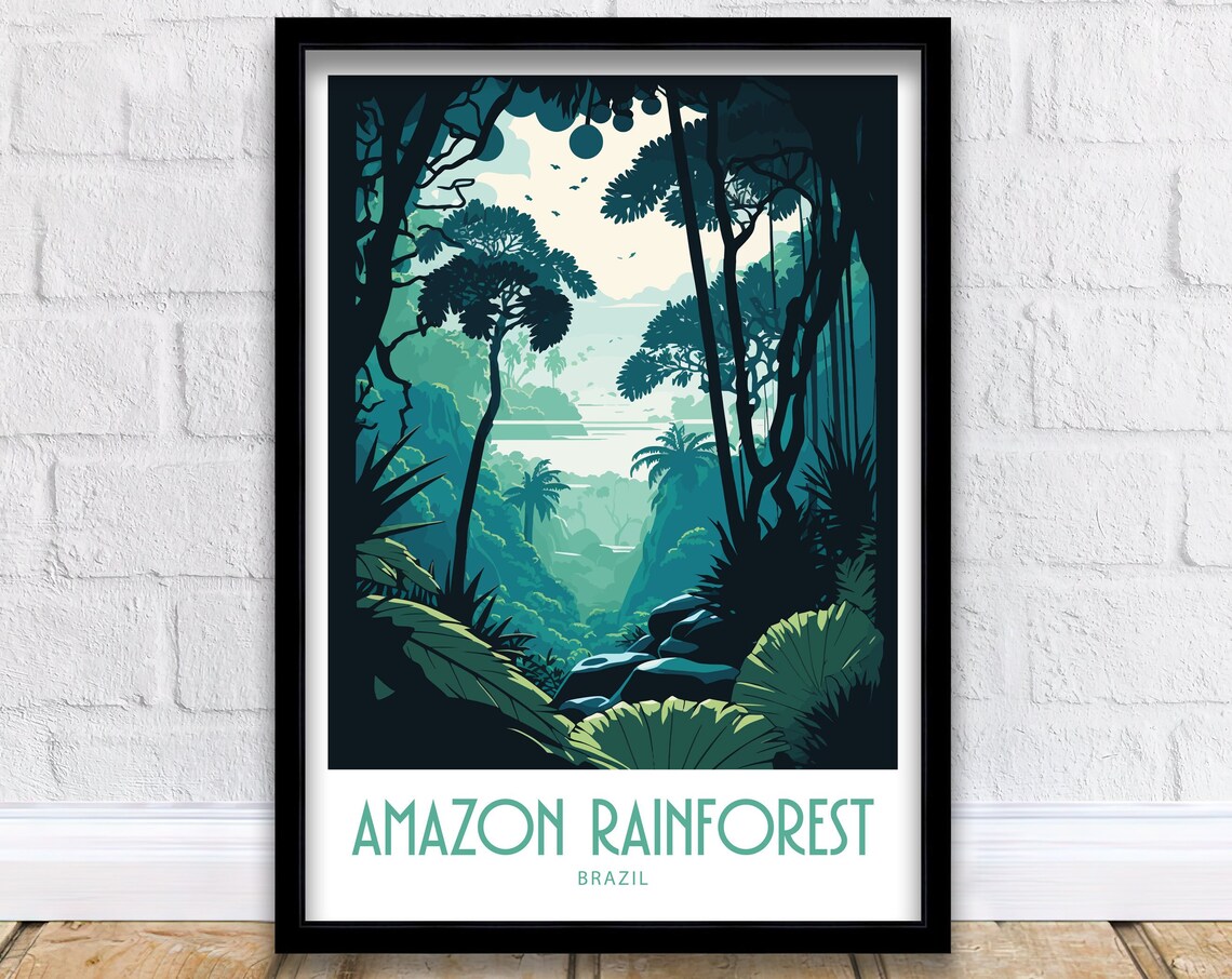 Amazon Rainforest Travel Poster, Brazil Tropical Landscape
