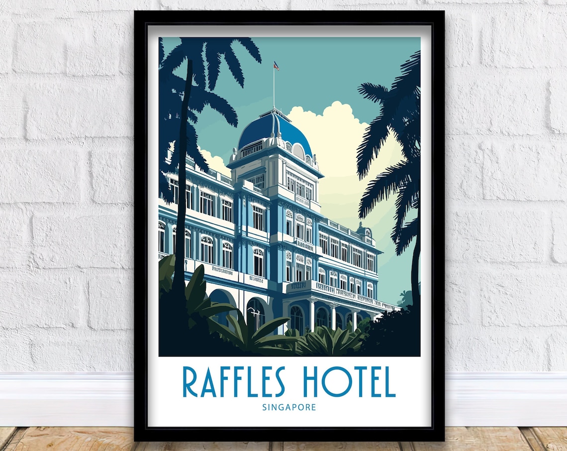 Raffles Singapore Travel Poster, Singapore City Art Print