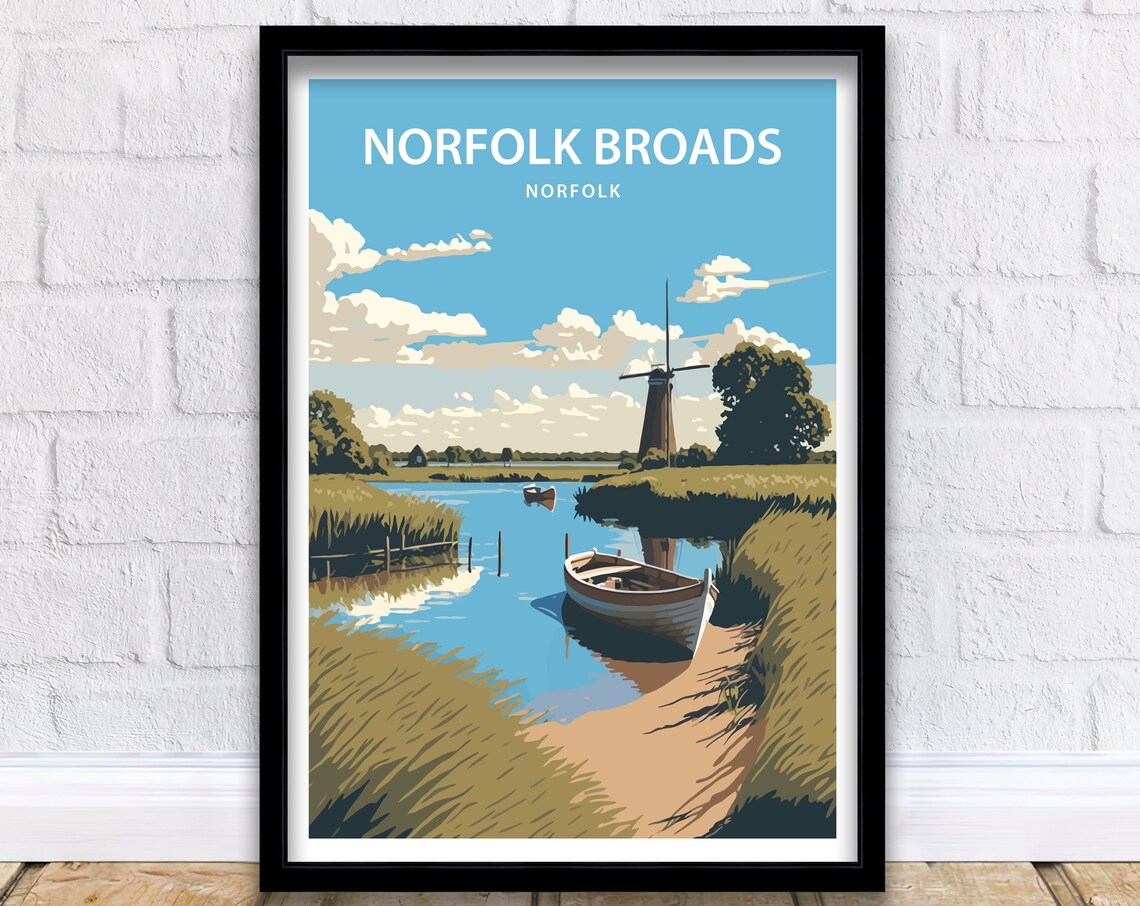 Norfolk Broads Travel Poster, Scenic Place Art Print