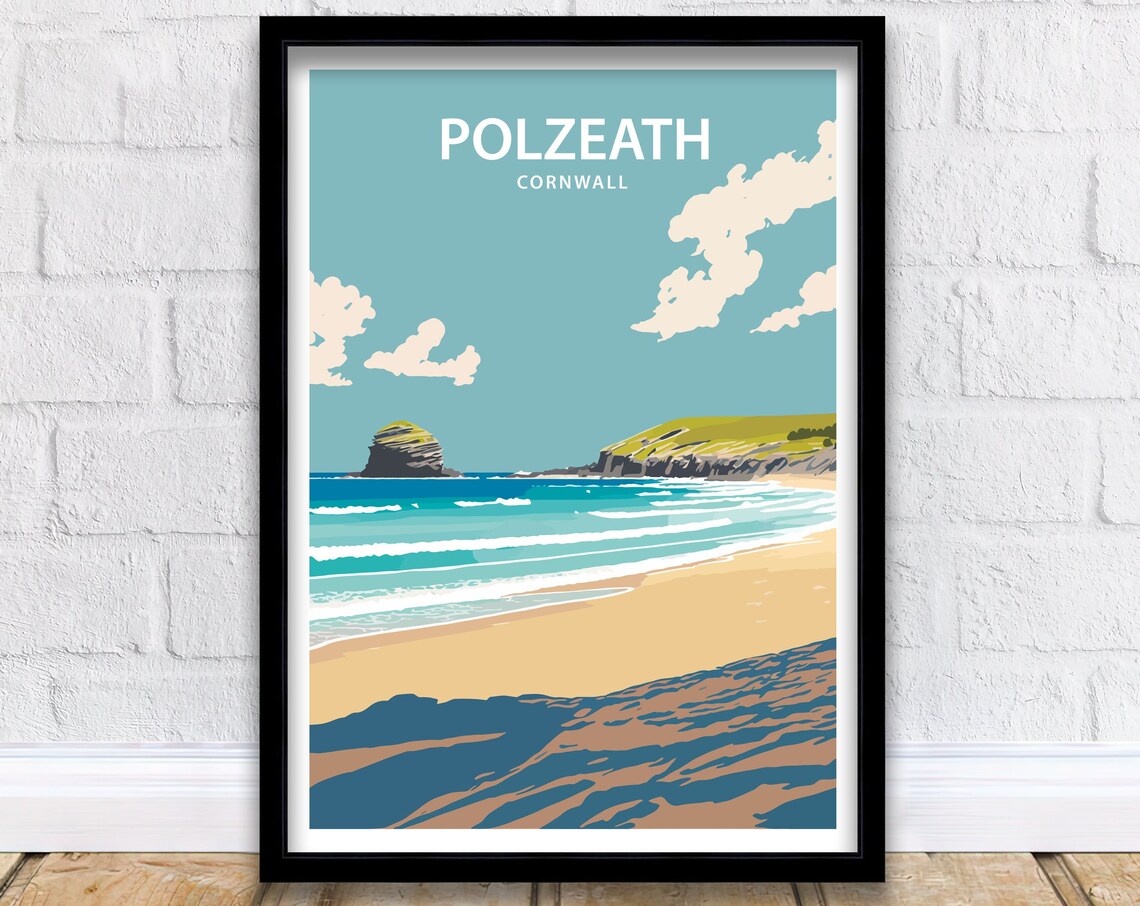 Polzeath Cornwall Travel Poster, Home Decor Print