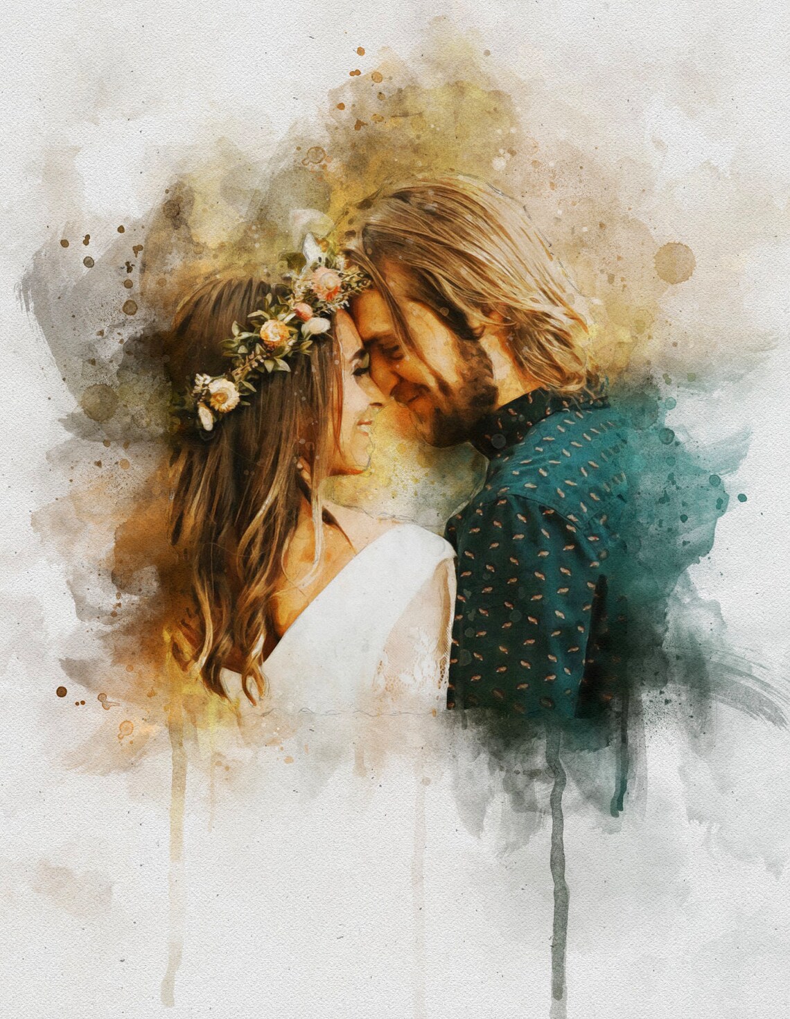 Custom Couple Watercolor Portrait, Wedding Art Print - Image 4