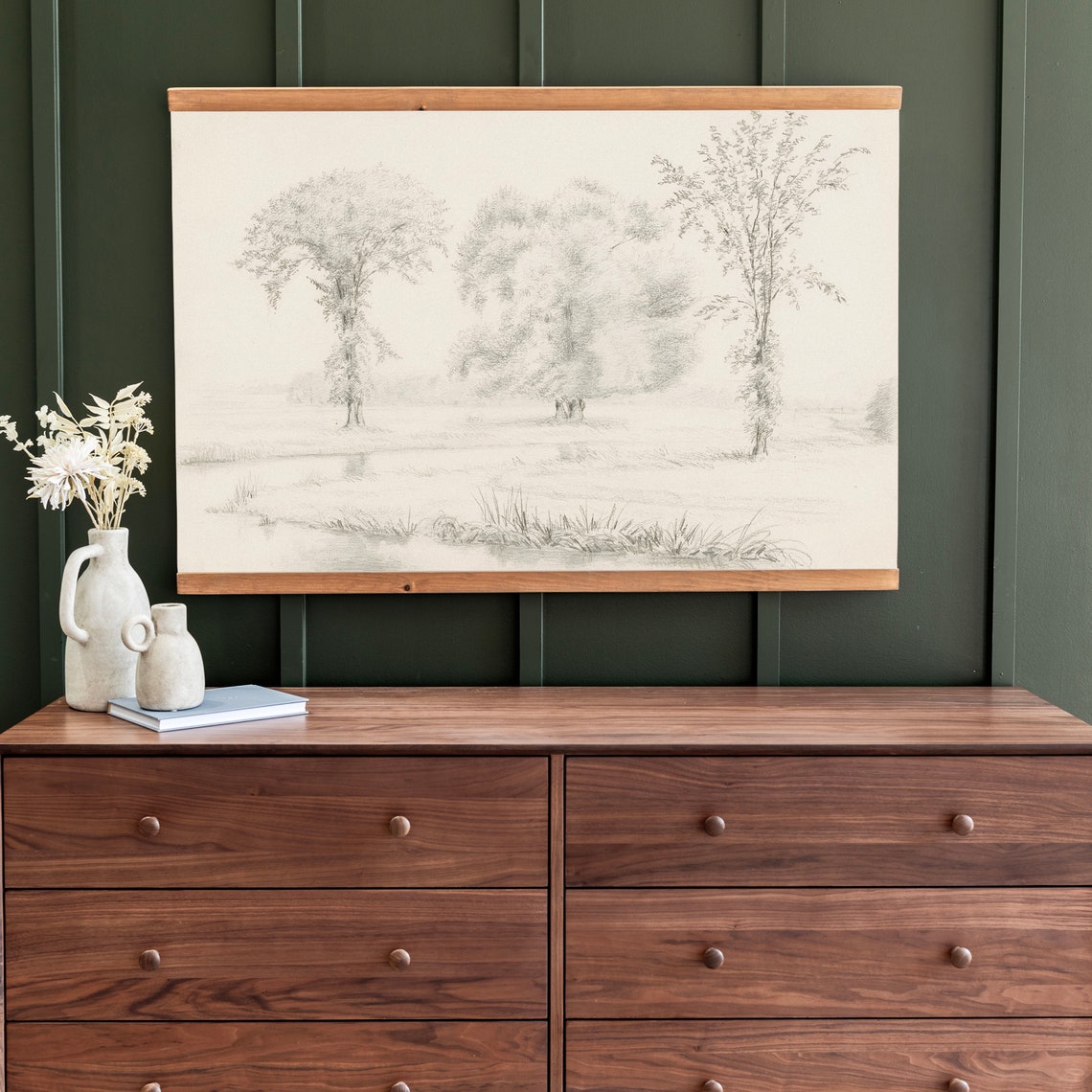 Gray Tree Sketch Lakeside Vintage Pencil Drawing Nature Poster - Image 3