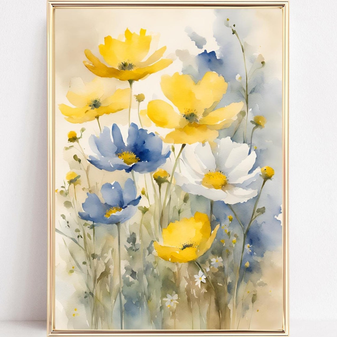 Wildflowers Watercolor Painting Field Of Flowers Art Meadow Flowers Poster Floral Wall Art Botanical Instant