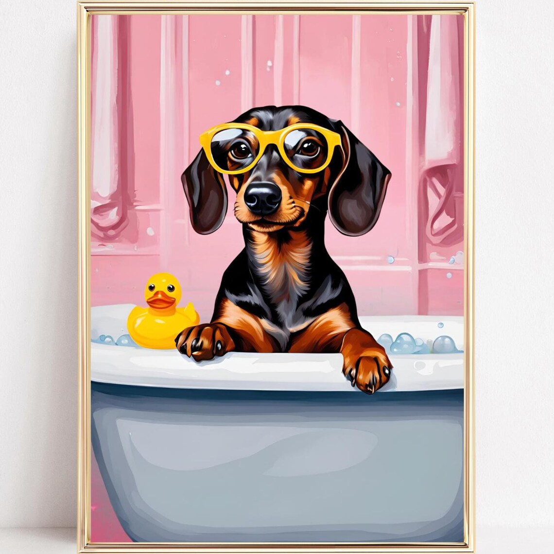 Dachshund Bath Funny Bathroom Dog Art Print