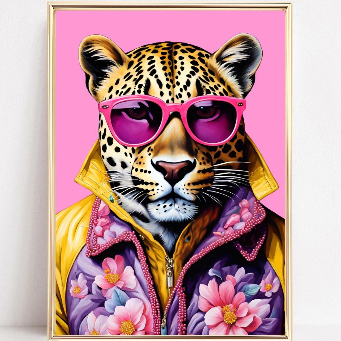 Fashion Leopard Pink Sunglasses Floral Jacket Pop Art Wall Poster