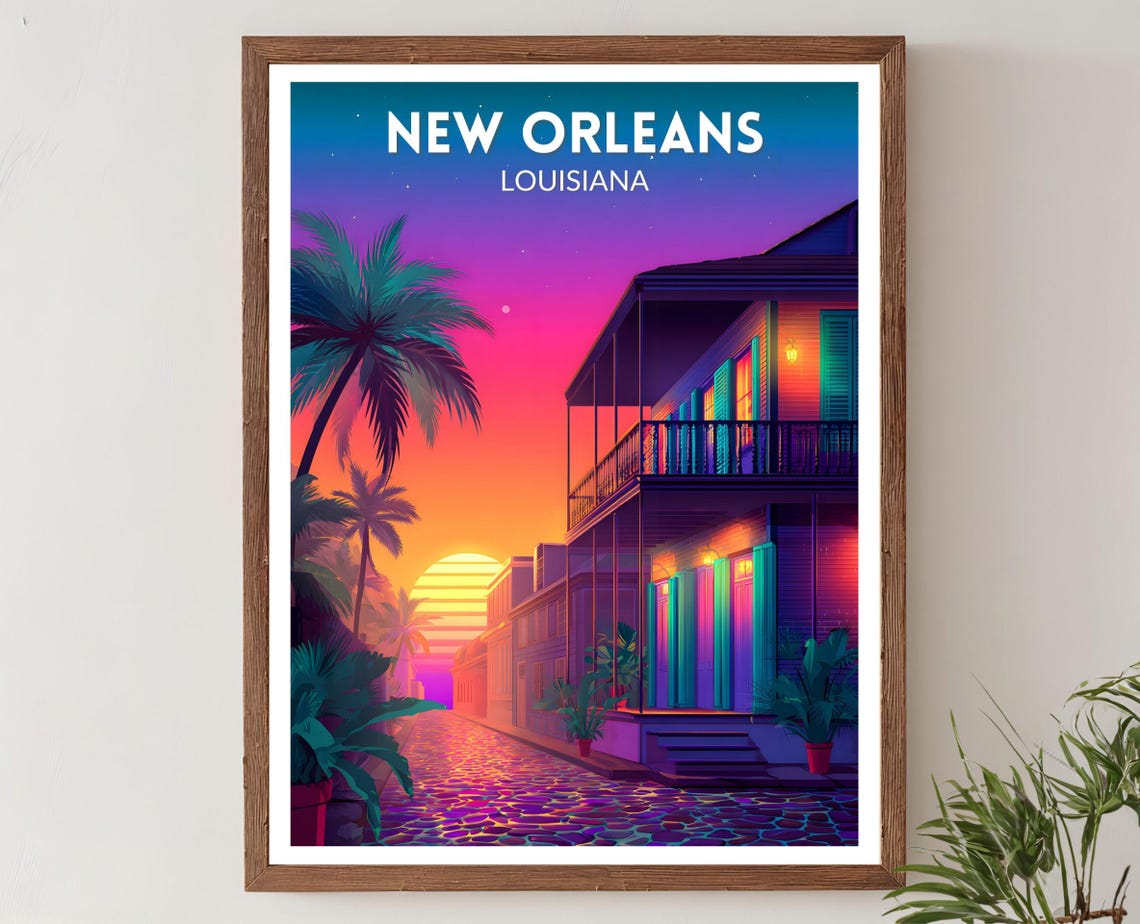 New Orleans Louisiana Neon French Quarter Sunset Street Poster