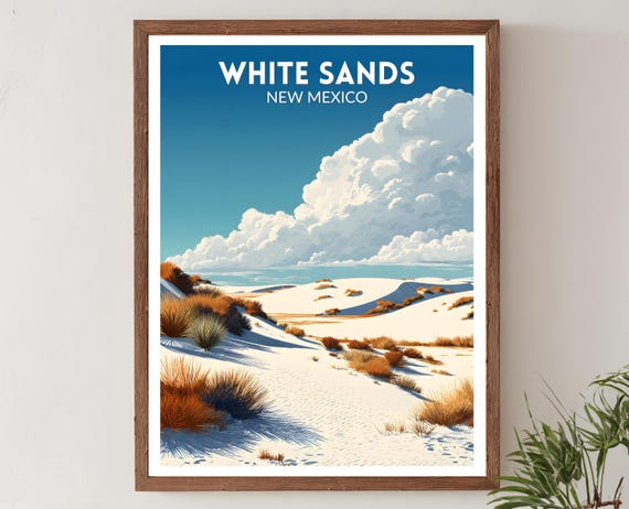 White Sands New Mexico Retro Travel Poster Mid Century Modern Wall Art Print Vintage Desert Landscape Decor Home