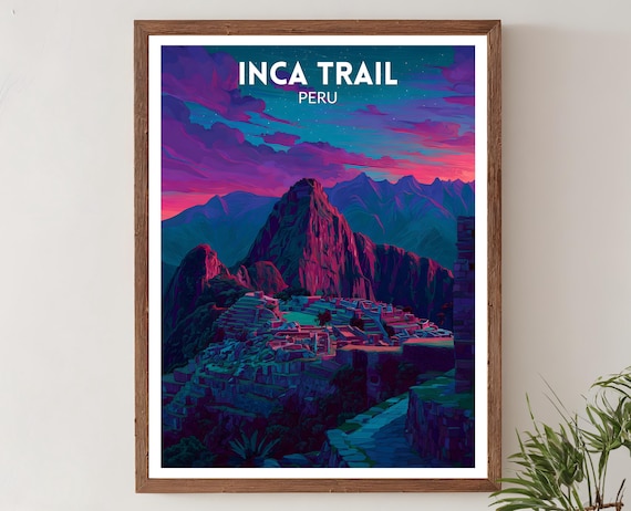 Inca Trail Peru Machu Picchu Sunset Retro Futuristic Travel Poster
