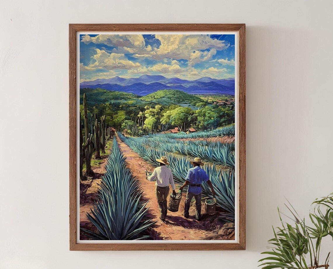 Mexican Agave Harvest Farmers Blue Agave Field Painting Poster