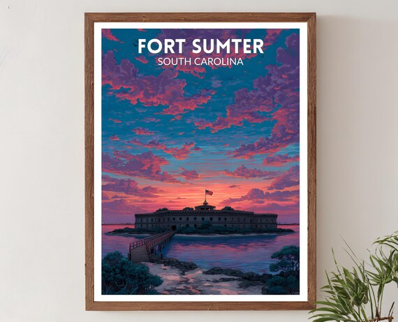 Fort Sumter South Carolina Sunset Fort Retro Travel History Poster
