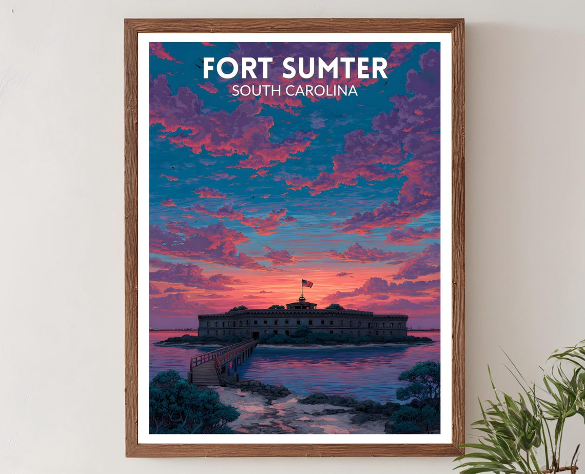 Fort Sumter South Carolina Sunset Fort Retro Travel History Poster