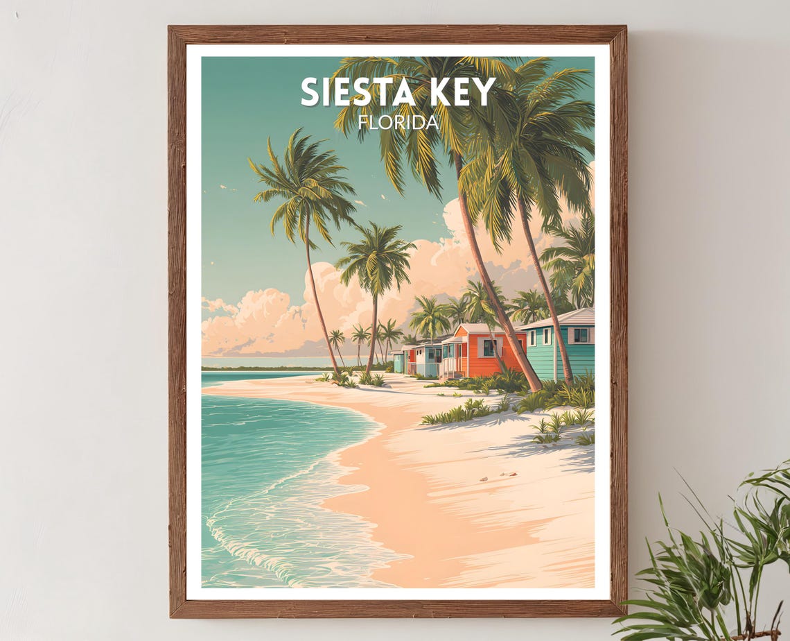 Siesta Key Florida Retro Travel Poster
