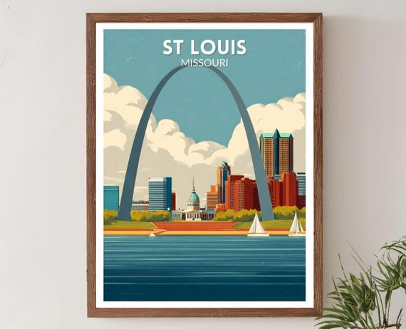 St Louis Missouri Retro Travel Poster Mid Century Modern Wall Art Print Vintage Cityscape Decor Home