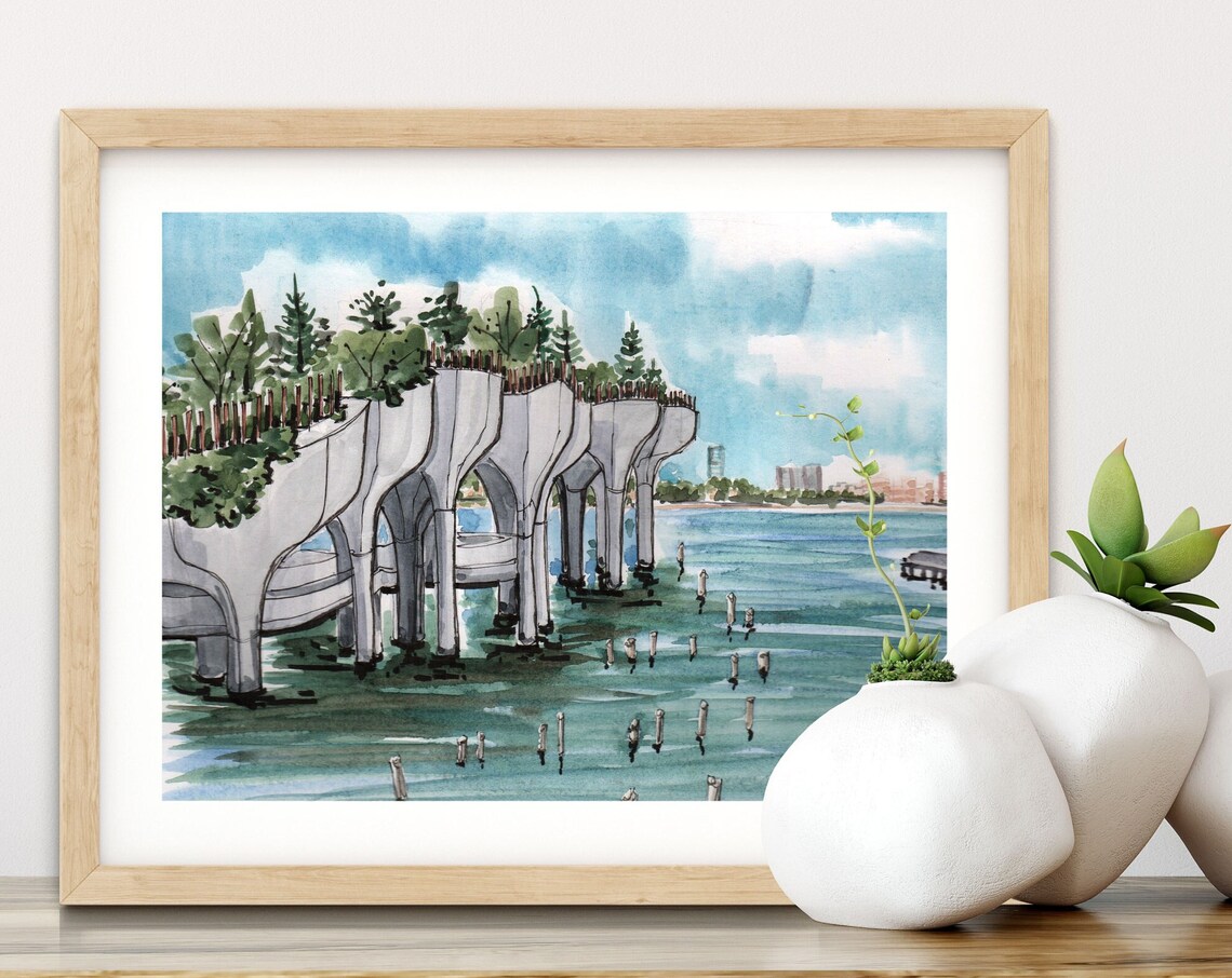 Little Island New York City Watercolor Hudson River Park Art Poster