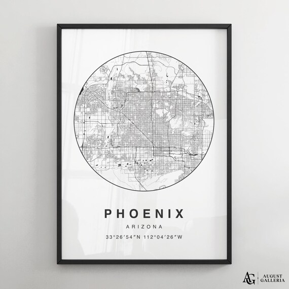 Phoenix Arizona Minimalist City Street Map Black and White Art Poster