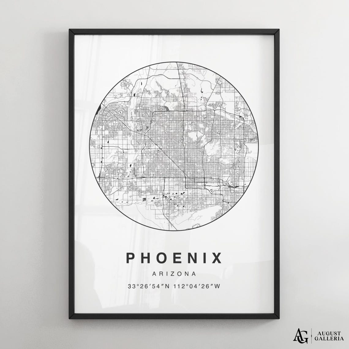 Phoenix Arizona Minimalist City Street Map Black and White Art Poster
