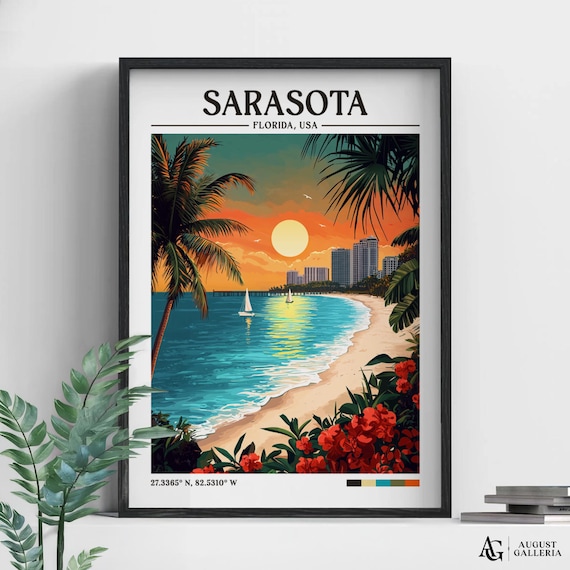 Sarasota Florida Retro Travel Poster, Wanderlust Print