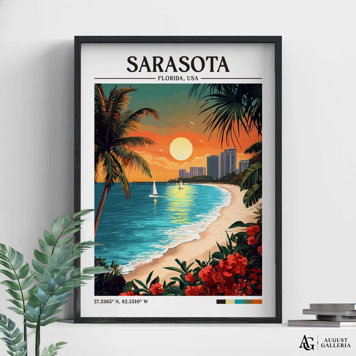 Sarasota Florida Retro Travel Poster, Wanderlust Print