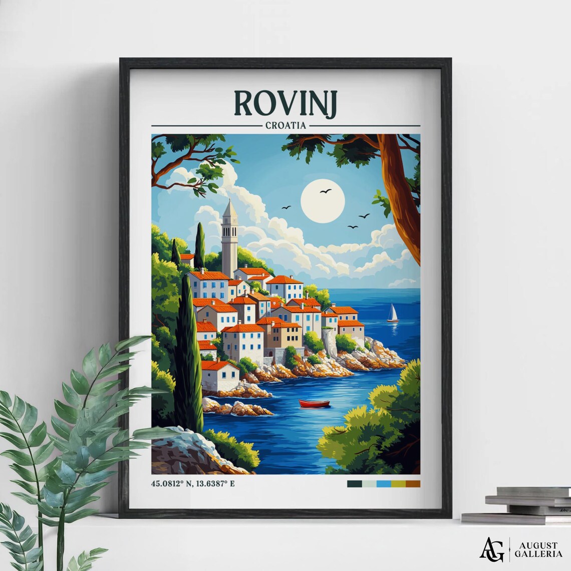 Rovinj Croatia Retro Travel Poster, Wanderlust Illustration