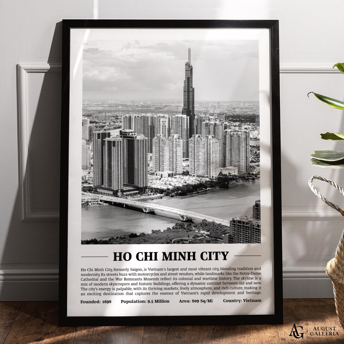 Ho Chi Minh City Black and White Landmark 81 Skyline Photo Poster