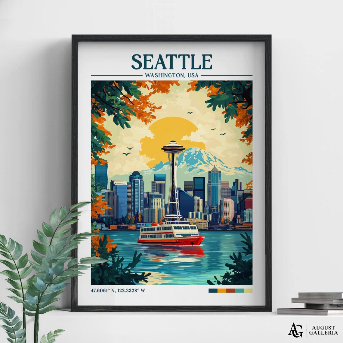 Seattle Washington Retro Travel Poster, Wanderlust