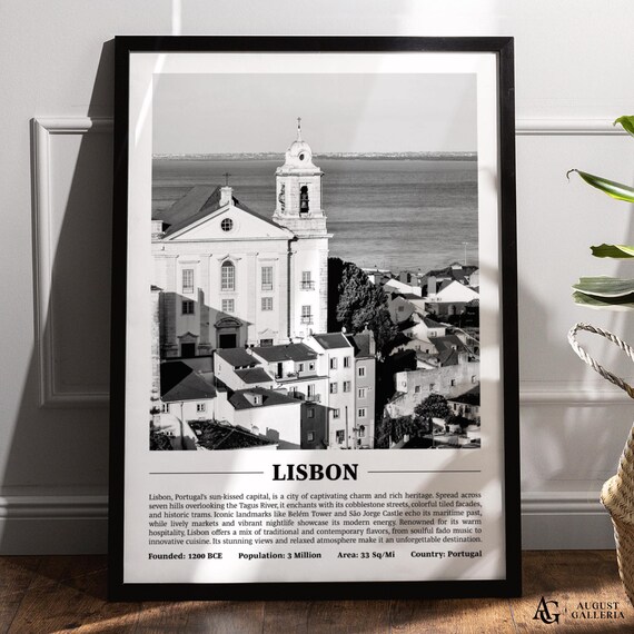 Lisbon Portugal Black and White Alfama Church River Photo Poster