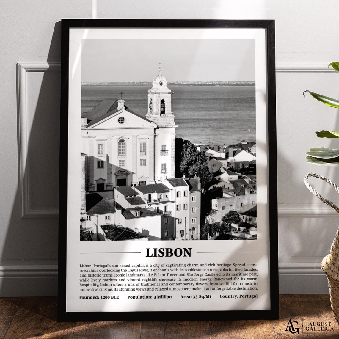 Lisbon Portugal Black and White Alfama Church River Photo Poster