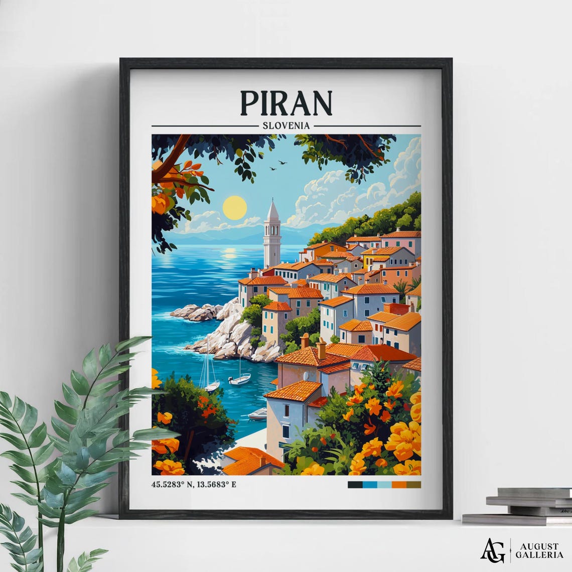 Piran Slovenia Retro Travel Print Wall Art Framed Canvas Poster Illustration Wanderlust