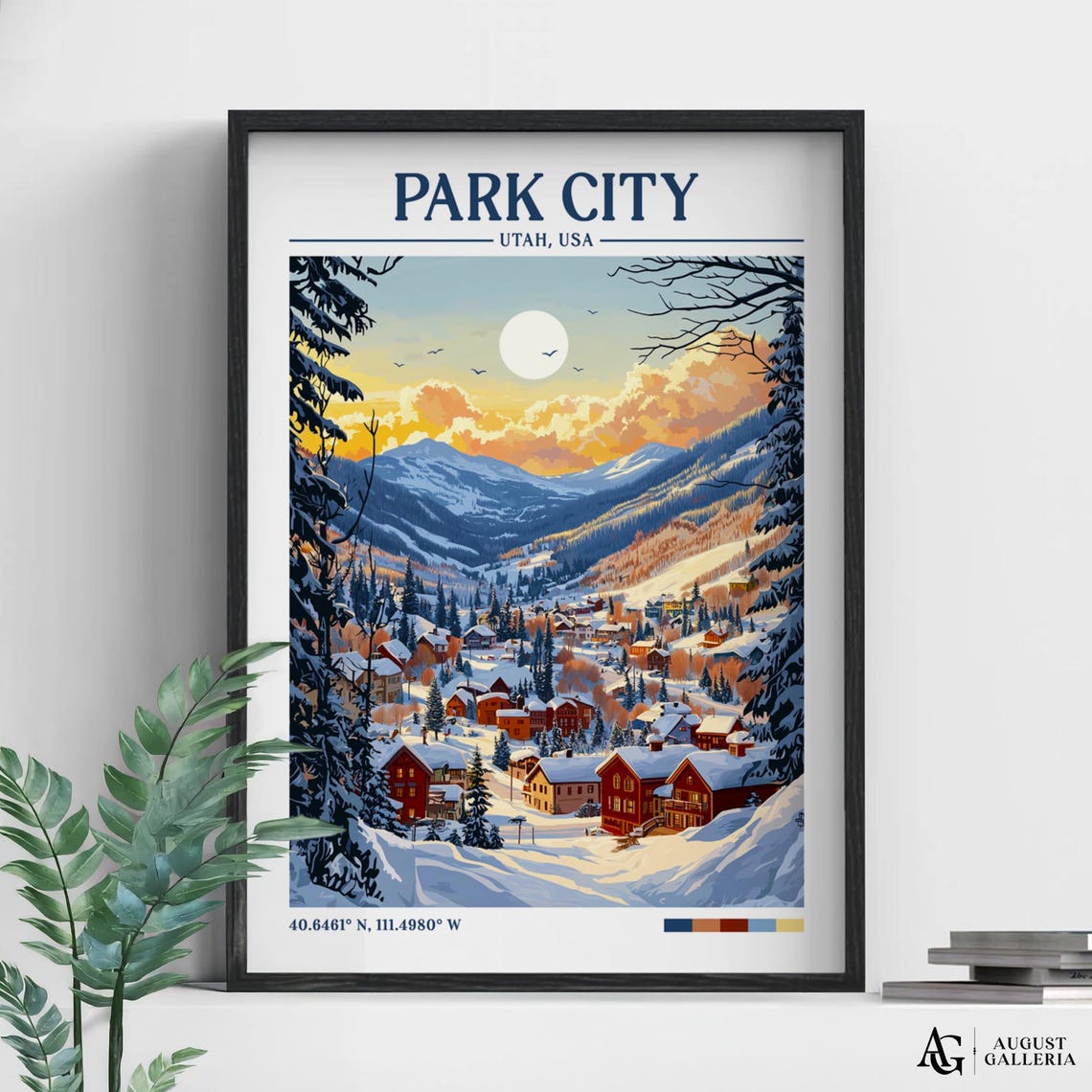 Park City Utah Retro Travel Print Wall Art Framed Canvas Poster Illustration Wanderlust